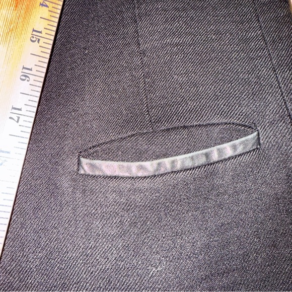 Maje Black Wool Trench Coat w/Black Leather details on Shoulders and Trim - Picture 6 of 13